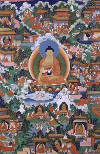 Buda Shakyamuni com cenas de lenda de Avadana
